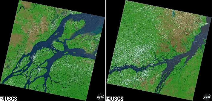 Imagen 1 Gran volumen de agua en la boca del Rio Amazonas y del Rio Tocantins. Imágenes: Landsat 8 – 2015, NASA. My Image