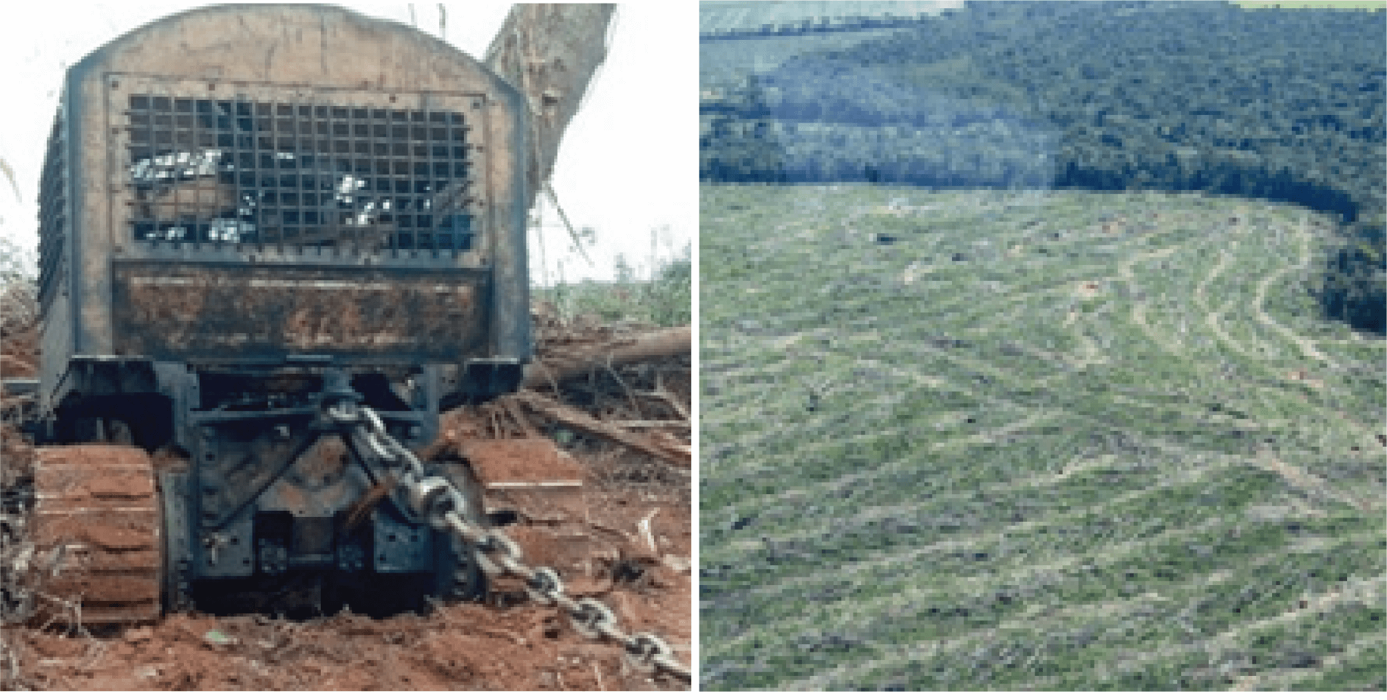 Imagen 8 - La práctica de la deforestación altamente perjudicial para el medio ambiente por el uso de una cadena y buldóceres. Amplia zona de bosque que se aclaró recientemente utilizando correntão. Fuente: IBAMA e WWF.