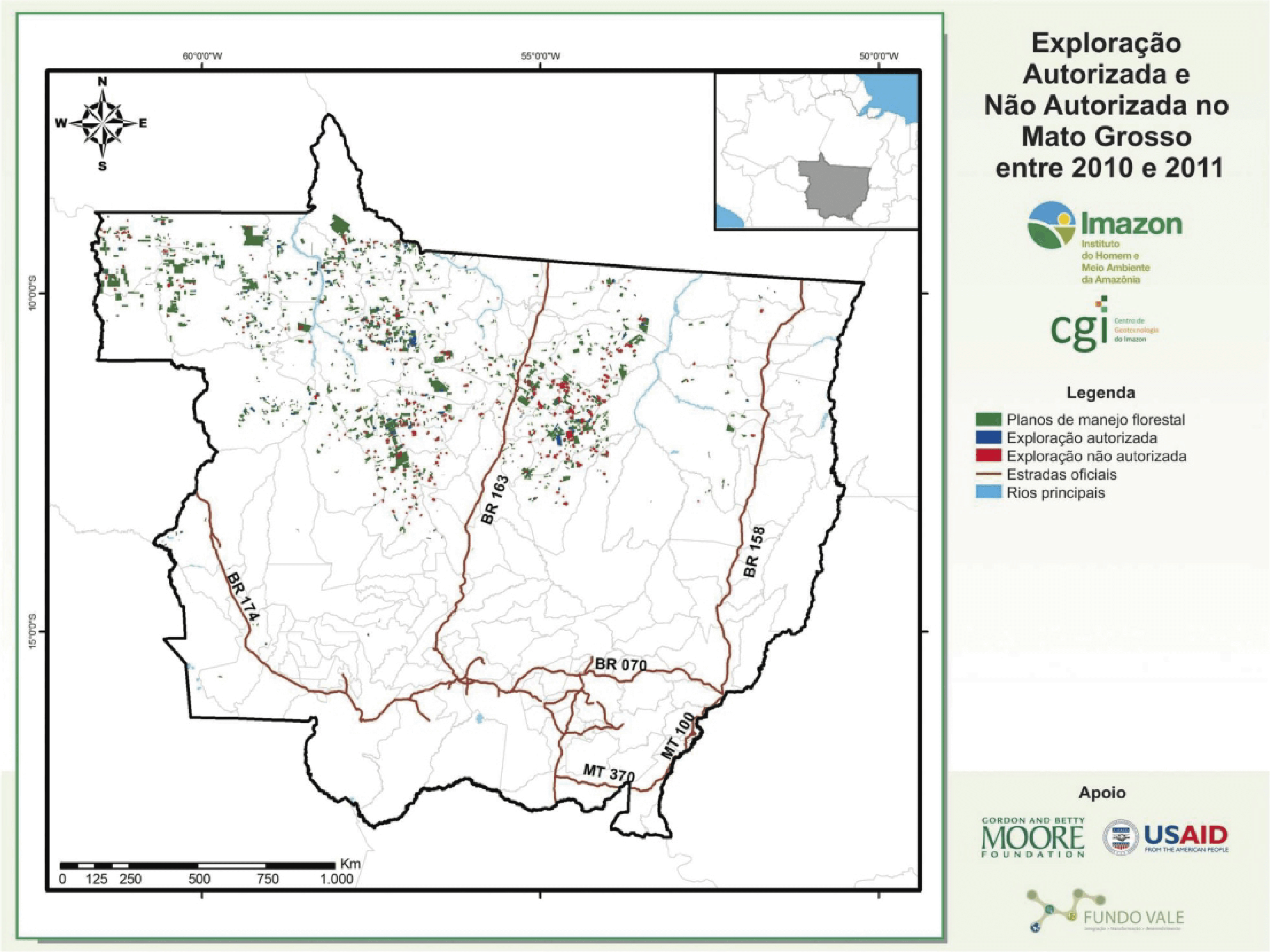 Imagen 10 - Mapa de la tala NO autorizada en Mato Grosso entre los años 2010 y 2011. Fuente: IMAZON.